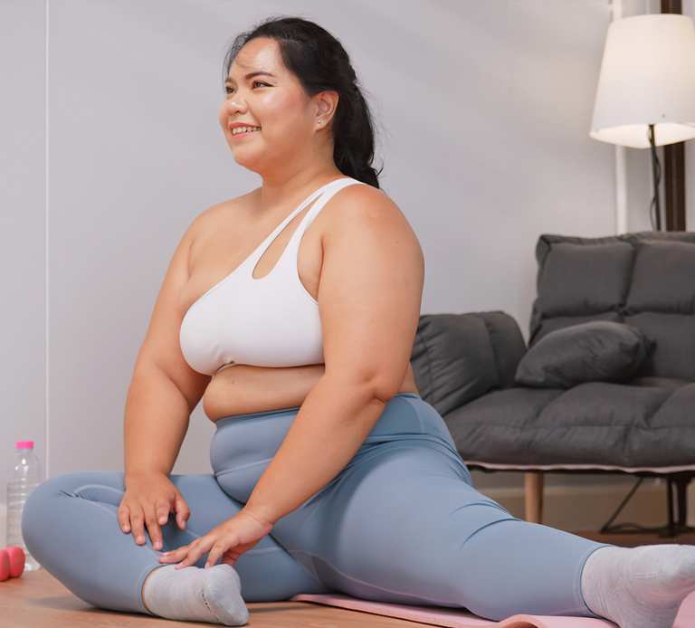 a woman sitting on a couch